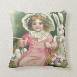 Girl Easter Basket Bunny Coloured Eggs Cushion