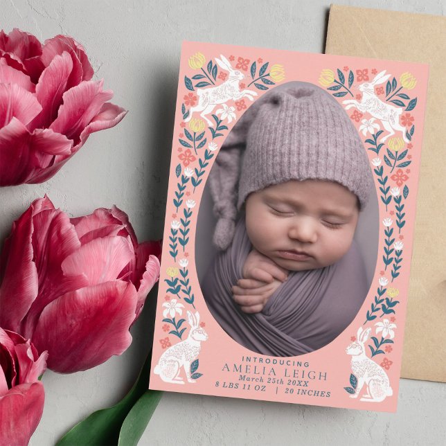 Girl Easter Egg Baby Photo Birth Announcement Card (Creator Uploaded)