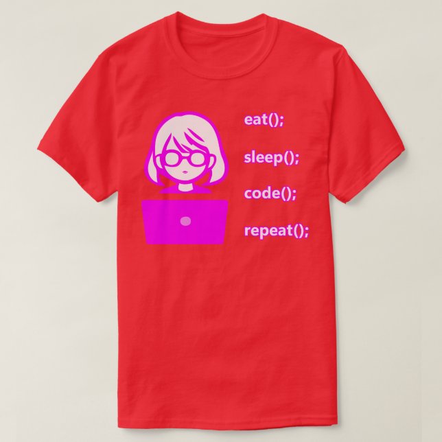 Girl Eat Sleep Code Repeat T-Shirt (Design Front)