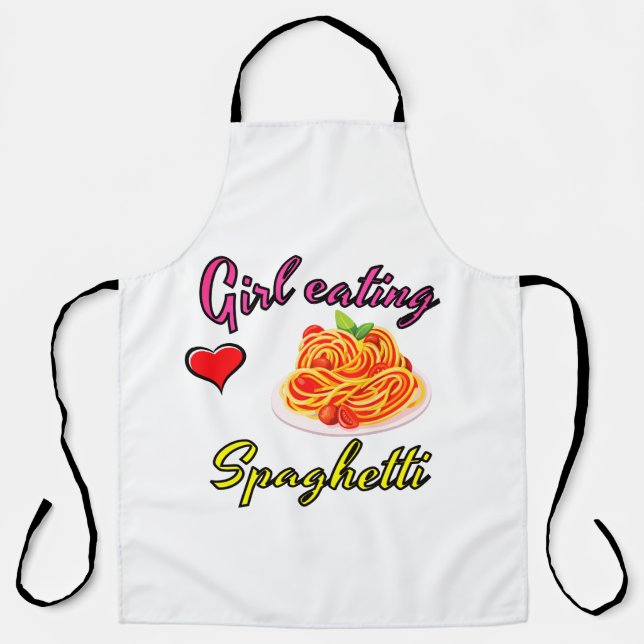 Girl eating spaghetti apron (Front)