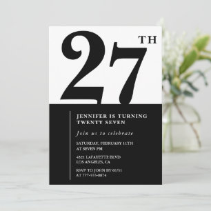 Girl Elegant 27th birthday invitation Black White 