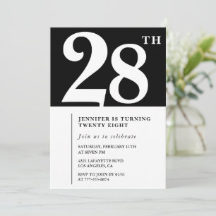 Girl Elegant 28th birthday invitation Chic Simple