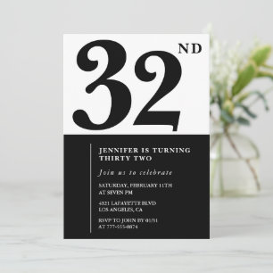 Girl Elegant 32nd birthday invitation Black White 