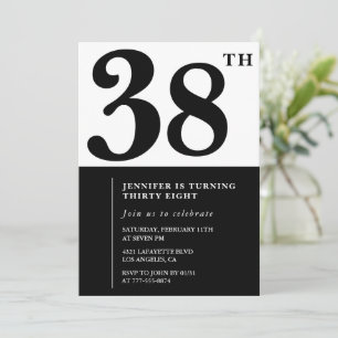 Girl Elegant 38th birthday invitation Black White