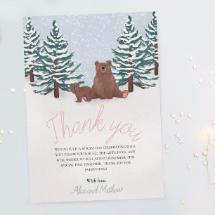 Girl Elegant Winter Baby Bear Thank You Card