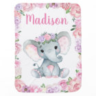 Girl Elephant Baby Blanket Pink Purple Floral Name