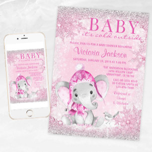 Girl Elephant Baby its Cold Outside Baby Shower  Invitation