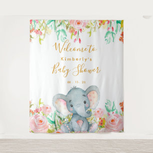 Girl Elephant Baby Shower Backdrop Tapestry