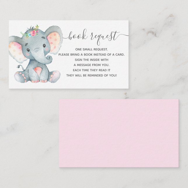 Girl Elephant Baby Shower Book Request Enclosure (Front/Back)