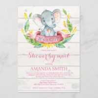 Girl Elephant Baby Shower by Mail Invitation