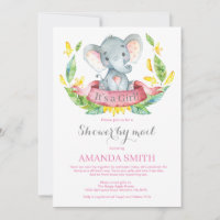 Girl Elephant Baby Shower by Mail Invitation