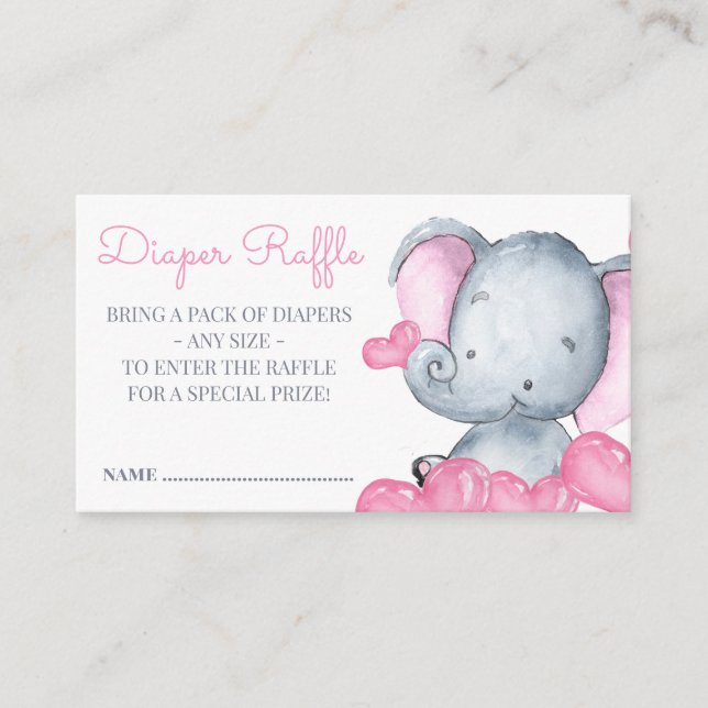 Girl Elephant Baby Shower Diaper Raffle Enclosure Card (Front)
