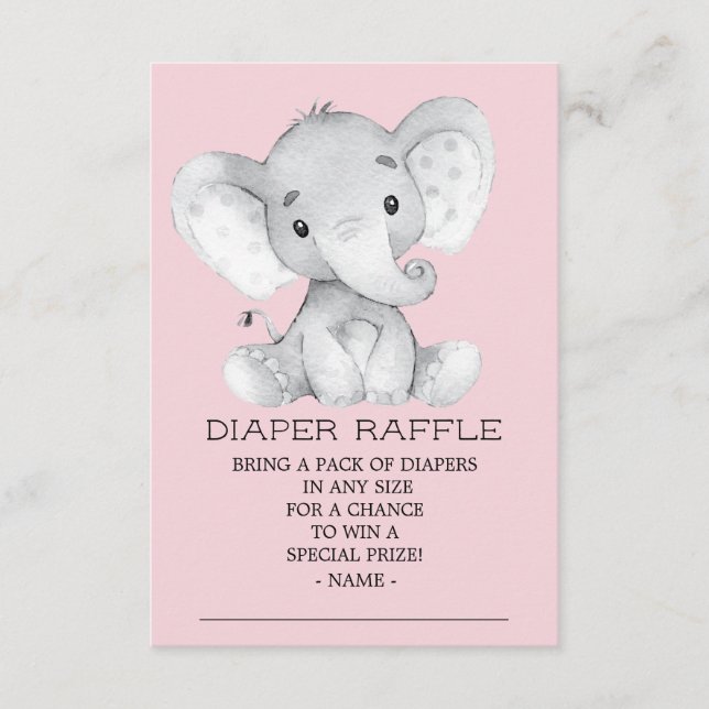 Girl Elephant Baby Shower Diaper Raffle Ticket Enclosure Card (Front)