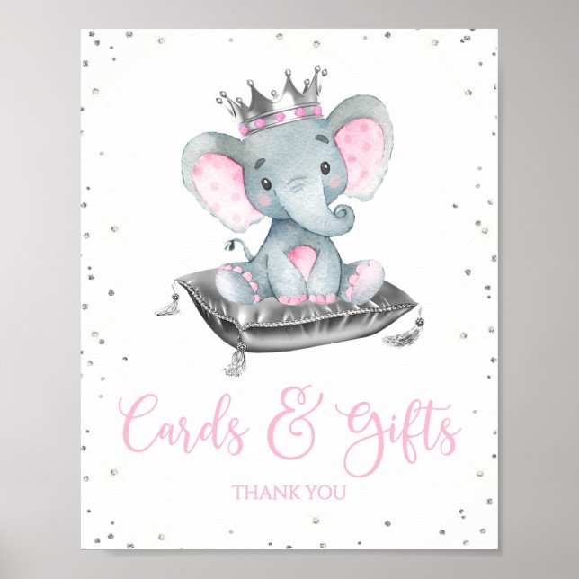 Girl Elephant Baby Shower Gift Table Signs (Front)