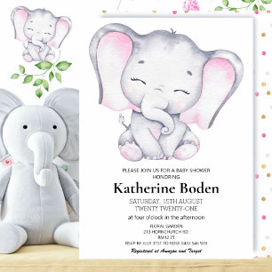 Girl Elephant Baby Shower Invitation