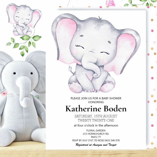 Girl Elephant Baby Shower Invitation (Creator Uploaded)