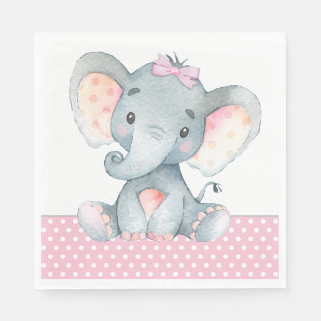 Girl Elephant Baby Shower Paper Napkins (Front)