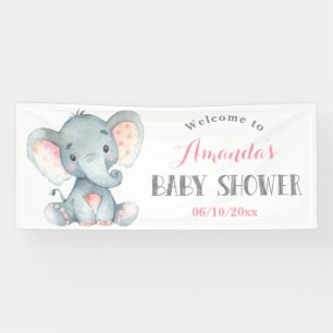 Girl Elephant Baby Shower Pink and Gray Banner