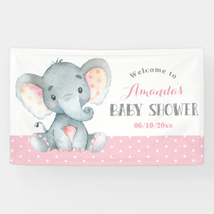 Girl Elephant Baby Shower Pink and Gray Banner