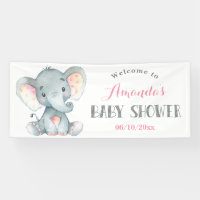 Girl Elephant Baby Shower Pink and Grey Banner