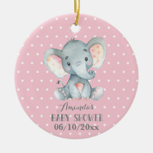 Girl Elephant Baby Shower Pink and Grey Ceramic Tree Decoration
