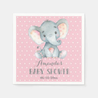 Girl Elephant Baby Shower Pink and Grey Napkins