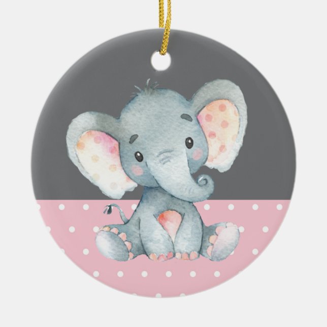 Girl Elephant Baby Shower Pink Ceramic Tree Decoration (Front)