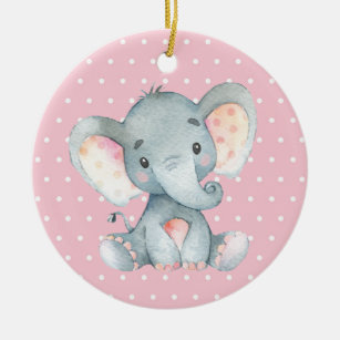 Girl Elephant Baby Shower Pink Ceramic Tree Decoration