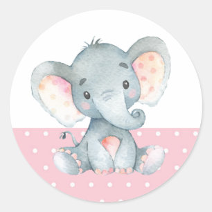 Girl Elephant Baby Shower Pink Classic Round Sticker
