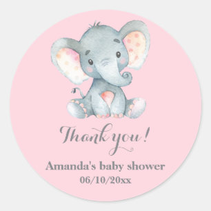 Girl Elephant Baby Shower Pink Thank You Favour Classic Round Sticker