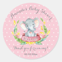 Girl Elephant Baby Shower Pink Thank You Favour