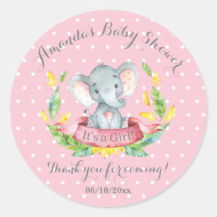 Girl Elephant Baby Shower Pink Thank You Favour Classic Round Sticker