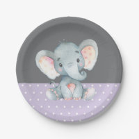 Girl Elephant Baby Shower Purple and Grey