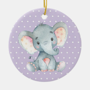 Girl Elephant Baby Shower Purple Ceramic Tree Decoration