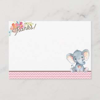 Girl Elephant Baby Shower Thank You Card