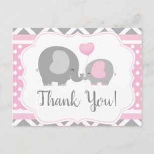 Girl Elephant Baby Shower Thank You Postcard