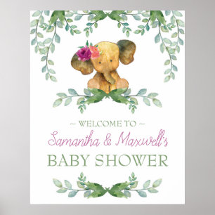 Girl Elephant Baby Shower Welcome Sign Pink Green