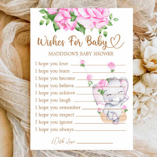Girl Elephant Baby Shower Wishes for Baby Card