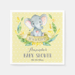 Girl Elephant Baby Shower Yellow and Grey Napkins