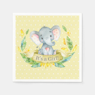 Girl Elephant Baby Shower Yellow Napkins