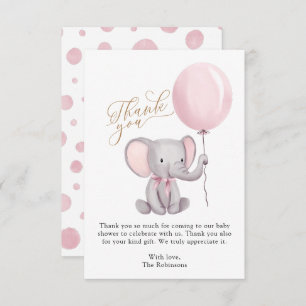 Girl Elephant Balloons Baby Shower Thank You Card