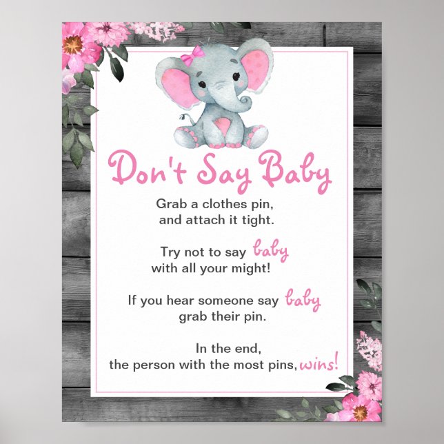 Girl Elephant Don't Say Baby Girl Shower Game  Poster (Front)