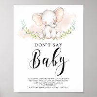 Girl Elephant Don't Say Baby Sign Game Baby Shower