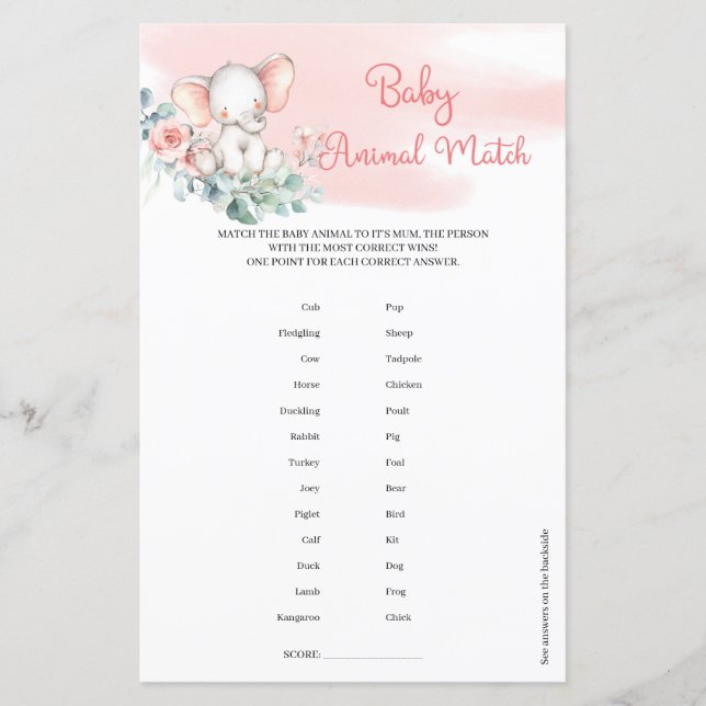 Girl Elephant Eucalyptus wreath Baby Animal Match  (Front)