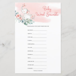 Girl Elephant Eucalyptus Wreath Baby Word Scramble