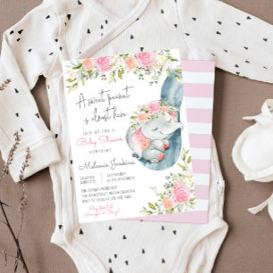 Girl Elephant Floral Baby Shower Invitation