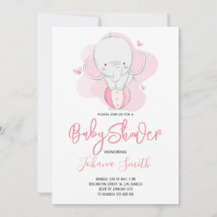 Girl Elephant It's a girl Baby Shower Invitation