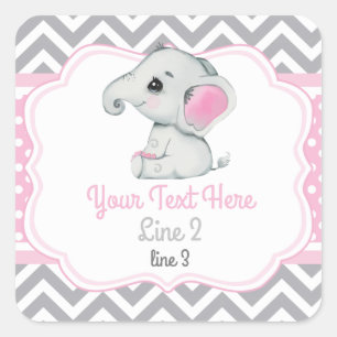 Girl Elephant pink gray Label Sticker