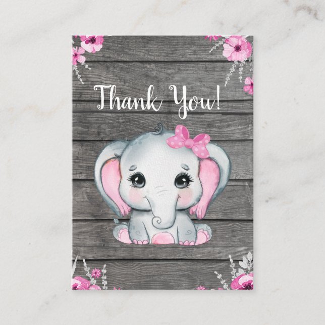 Girl Elephant Thank You Card Baby Shower (Front)