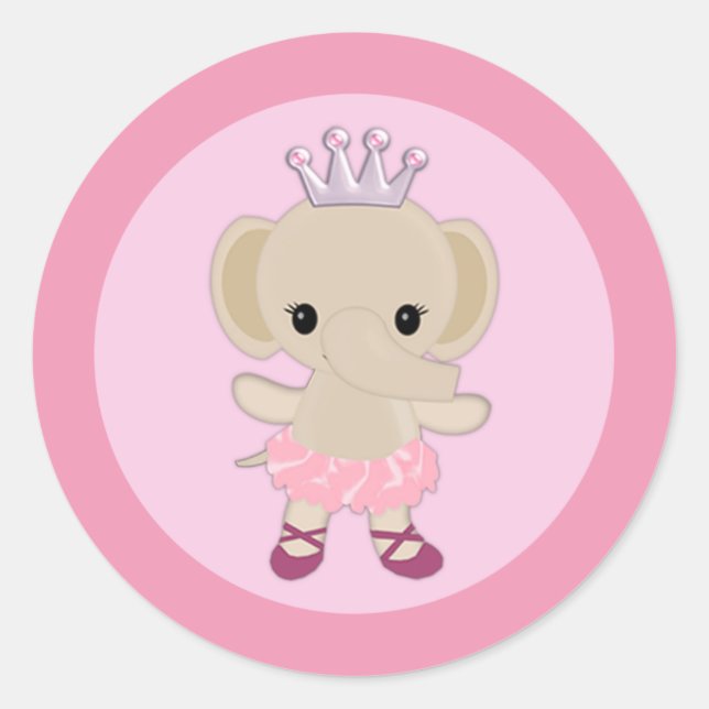 GIRL elephant Tu Tu Cute Baby Shower TTC #10 Classic Round Sticker (Front)